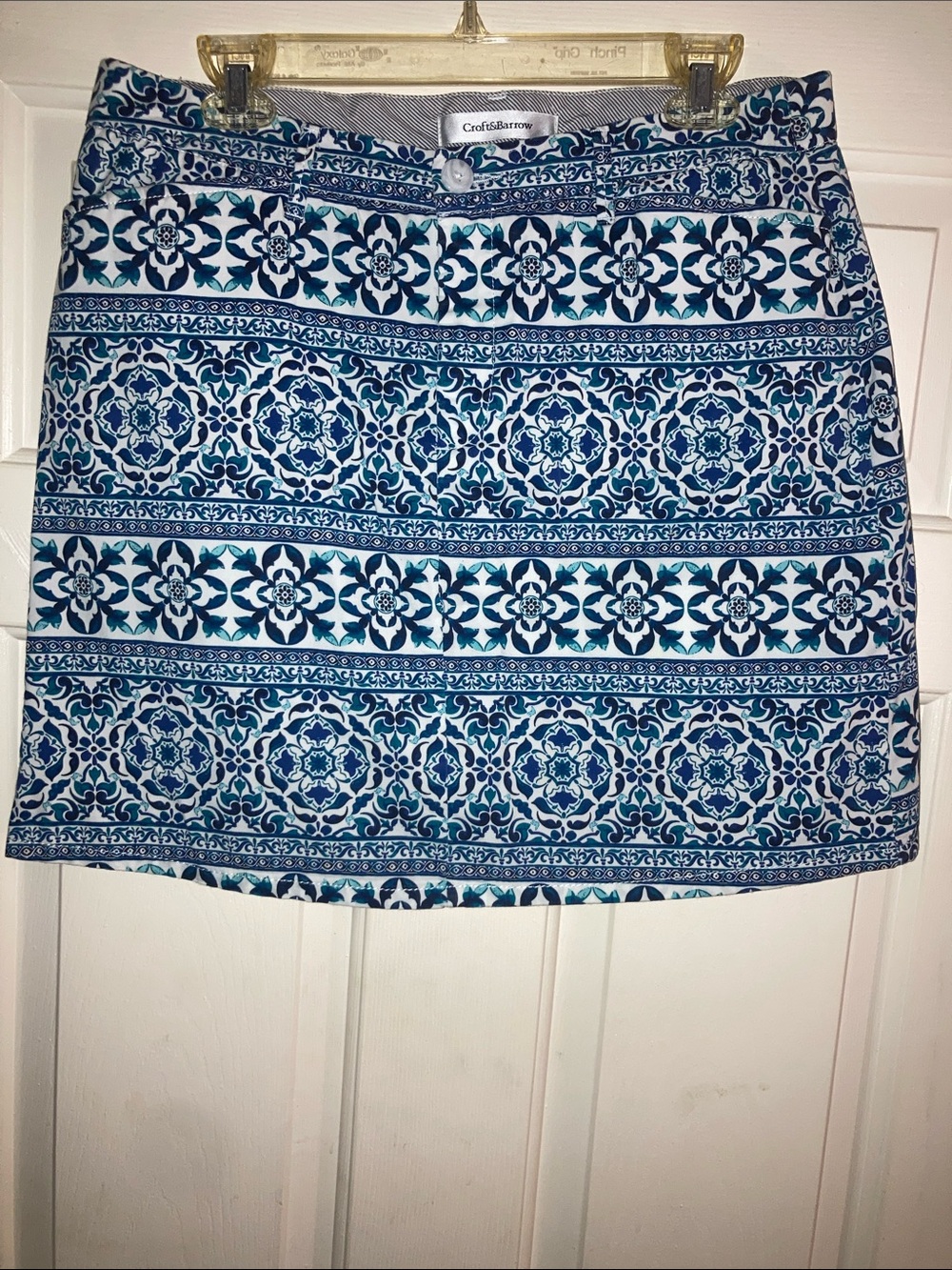 croft & barrow Blue and White Tile-Print Mini Skirt